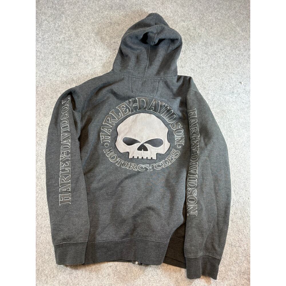 Harley Davidson Hoodie Mens Large Gray Skull Heavyweight Full Zip Motorcycle